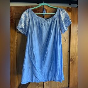Denim like embroidered off the shoulder dress